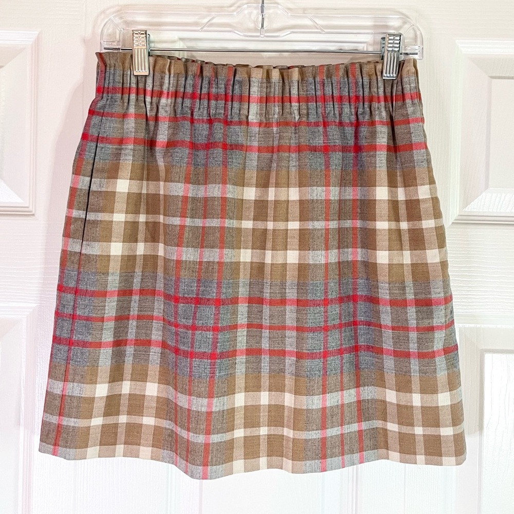 J. Crew Plaid Mini Skirt in Red and Tan